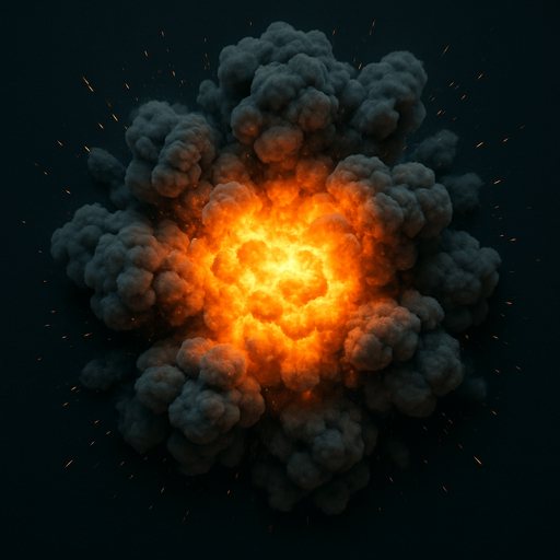 Patlama, gerçekçi, üstten görünüm, yazısız.
In-Game asset.  High contrast.  No shadows