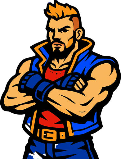 fighter cool guy epic.
In-Game asset.  2d.  High contrast.  No shadows