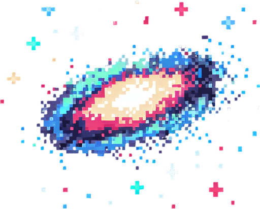 Galaxy pixelart in black background
Single Game Texture. In-Game asset. 2d. Blank background. High contrast. No shadows.