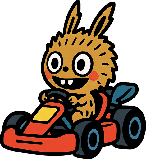Labubu in kart.
In-Game asset.  2d.  High contrast.  No shadows