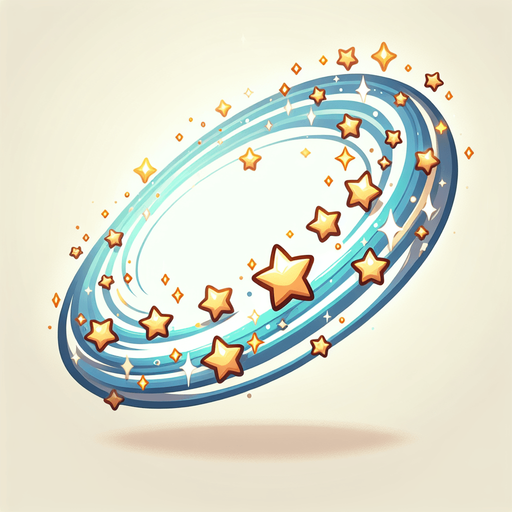 stars flying on an ellipse, cartoon style, side view , no people.
Single Game Texture. In-Game asset. 2d. Blank background. High contrast. No shadows.