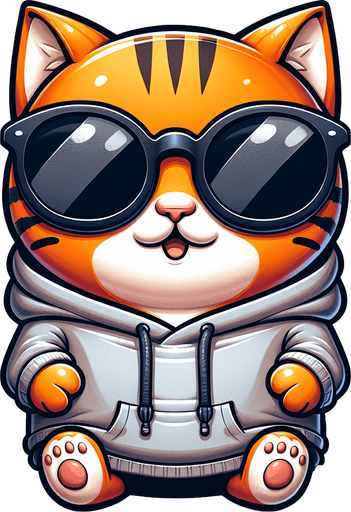 The character in the image is a cartoon-style, orange tabby cat with noticeable stripes, wearing oversized, round, dark opaque sunglasses. Its body is smaller compared to its head, emphasizing a cute, chubby appearance. Dressed in a simple, light-colored hoodie with a drawstring, this cat, equipped with a digital device and papers scattered around, embodies the essence of a stock tracker in a state of urgency, trying to sell tokens rapidly. With its paws depicted as if managing multiple tasks at once, the character combines a playful and whimsical style with the dynamic, sometimes chaotic world of trading, making it an engaging mascot or protagonist for narratives exploring the fast-paced realm of finance..
Single Game Texture. In-Game asset. 2d. Blank background. High contrast. No shadows.