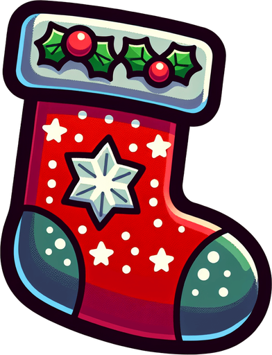 Cartoon Christmas stocking 
Single Game Texture. In-Game asset. 2d. Blank background. High contrast. No shadows.