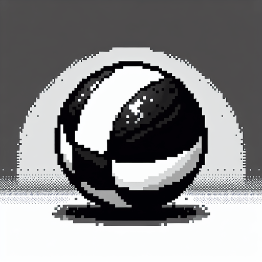 8 bit ball. black and white. Single Game Texture. In-Game asset. 2d. Blank background. High contrast. No shadows.