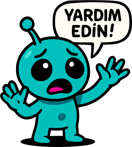 sevimli bana yardım edin diyen bir uzaylı.
In-Game asset.  2d.  High contrast.  No shadows