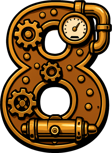 numero 8 en estilo steampunk.
In-Game asset.  2d.  High contrast.  No shadows