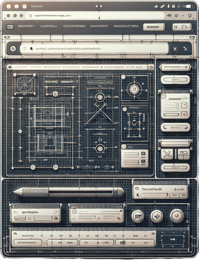 A clean and functional browser UI designed to display a technical instruction website. The layout features a standard browser interface with a slim address bar at the top and navigation buttons (back, forward, refresh) neatly positioned on the left. Below the bar, the content spans the rest of the screen, showcasing a detailed webpage filled with blueprints, diagrams, and arrows pointing to various components, resembling a technical manual.

The webpage is organized into a structured grid, with sections displaying labeled visuals and concise text instructions. The design incorporates a professional, muted color palette with clear lines and readable fonts to emphasize clarity and functionality. Subtly integrated towards the top-left corner of the screen, either within the browser’s interface or the webpage header, is a small visual hint—such as a faint icon, a uniquely styled arrow, or a highlighted word. This subtle detail blends seamlessly into the technical content.
Single Game Texture. In-Game asset. 2d. Blank background. High contrast. No shadows.