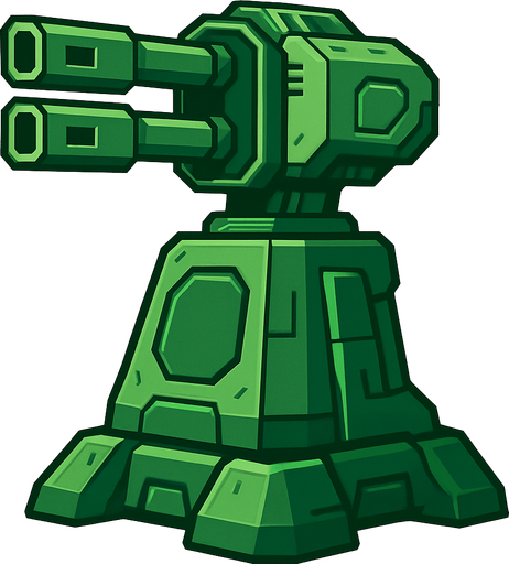 Torreta futurista grande verde.
In-Game asset.  2d.  High contrast.  No shadows