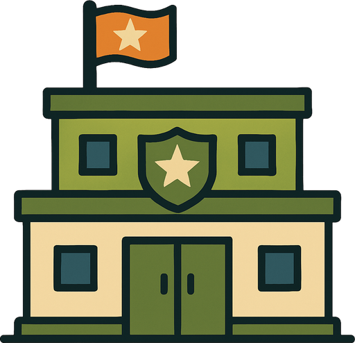 Army building.
In-Game asset.  2d.  High contrast.  No shadows