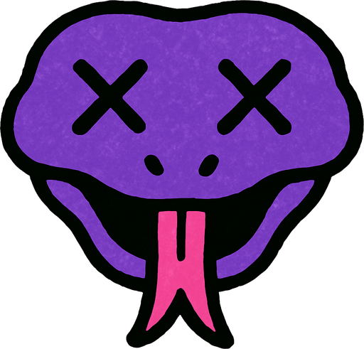 cabeza de serpiente morada con x en los ojos.
In-Game asset.  High contrast.  No shadows. 2d draw, kid draw, simple, minimalistic