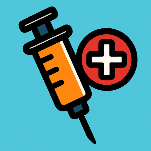 vaccine with a plus sign.
In-Game asset.  2d.  High contrast.  No shadows