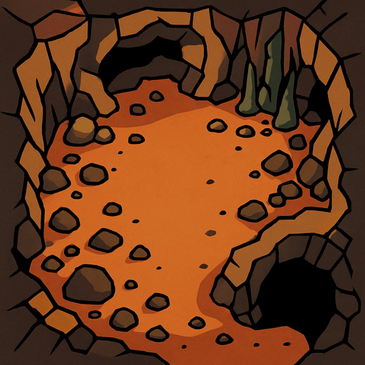 kuşbakışı bir mağaranın içi.
In-Game asset.  2d.  High contrast.  No shadows