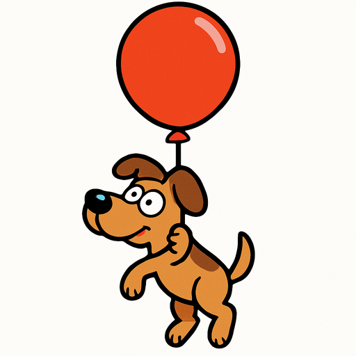 perro colgado de un globo version caricatura.
In-Game asset.  2d.  High contrast.  No shadows