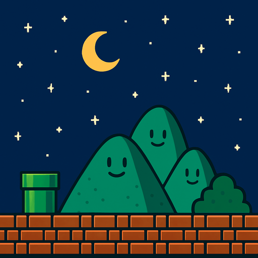 Mario background night.
In-Game asset.  2d.  High contrast.  No shadows