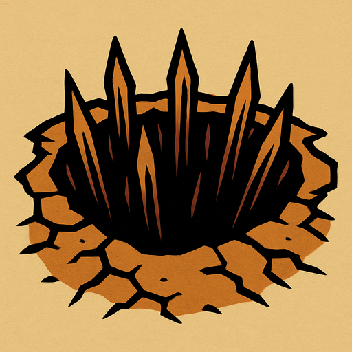 un oyo de tierra con estacas puntiagudas, de aspecto amenazador.
In-Game asset.  2d.  High contrast.  No shadows
