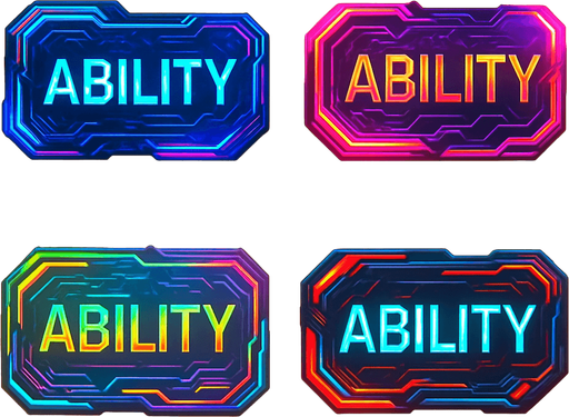 Buttons have text 'Ability'. cyberpunk. abstract. Futuer. different colors. HD colors. yellow background