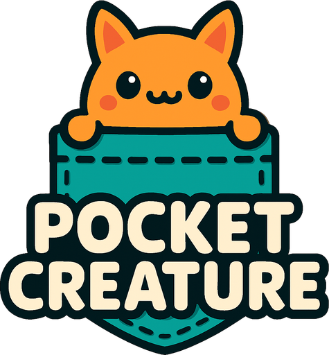create a cute logo with Pocket Creature written.
In-Game asset.  2d.  High contrast.  No shadows