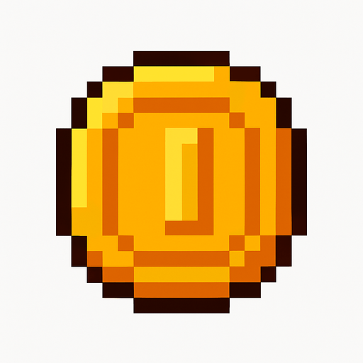 A pixelated coin.
In-Game asset.  2d.  High contrast.  No shadows
