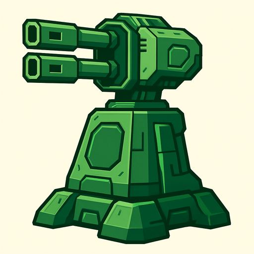 Torreta futurista grande verde.
In-Game asset.  2d.  High contrast.  No shadows
