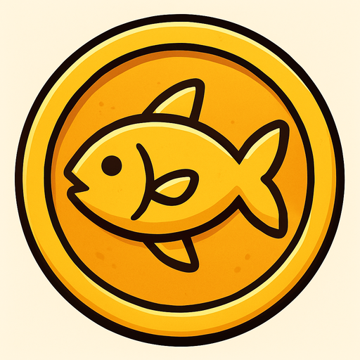 coin image üzerinde balık işareti olan bir madeni para altın renkte.
In-Game asset.  2d.  High contrast.  No shadows