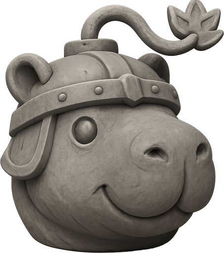 Recrealo en una escultura. Utiliza un estilo cartoon. Usas colores grises. Recuerda que es un capibara usas sus rasgos y formas. Damelo sin fondo