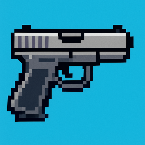 Handgun pixel its look left.
In-Game asset.  2d.  High contrast.  No shadows