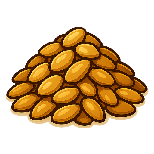 Pile of seeds.
Single Game Texture.  In-Game asset.  2d.  Blank background.  High contrast.  No shadows
