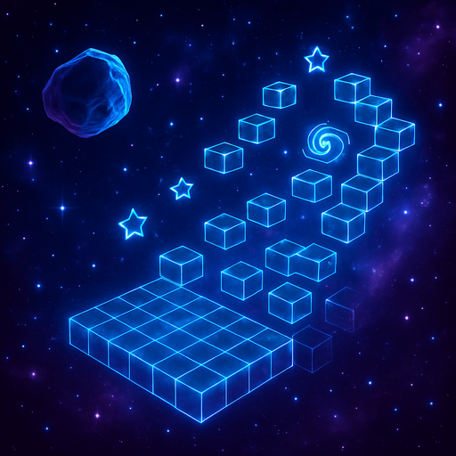 3d hologram neon cyberpunk starlight magick galaxy overlay projection asteroid starfield Platforming magical dimension pathway level obstacle layout videogame