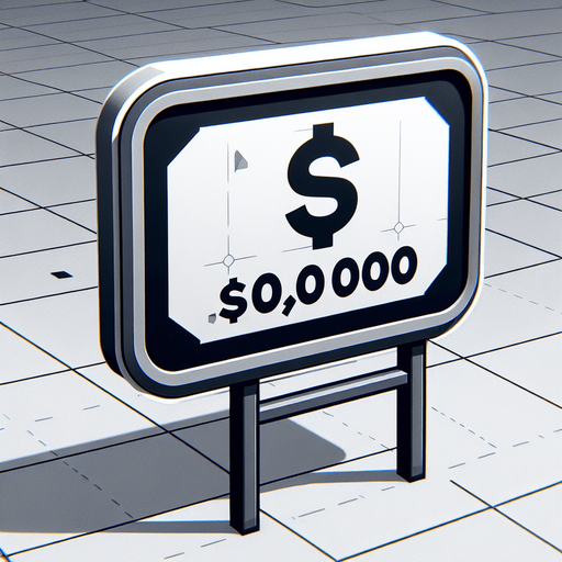 write 10000$ on a sign.
Single Game Texture. In-Game asset. 2d. Blank background. High contrast. No shadows.