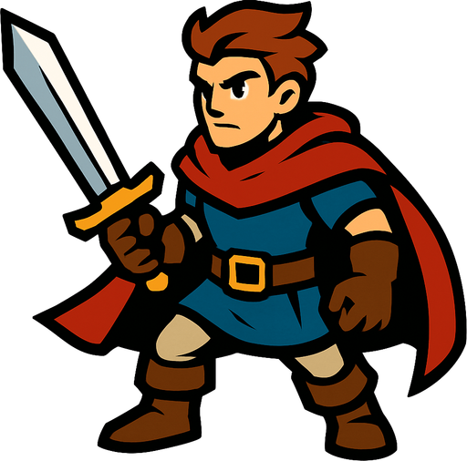 hero swordsman.
In-Game asset.  2d.  High contrast.  No shadows