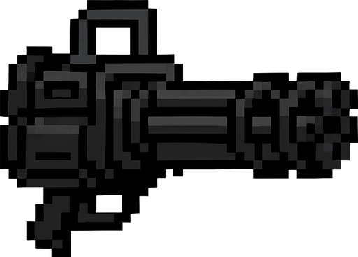 minigun negra hecha con pixeles..
In-Game asset.  2d.  High contrast.  No shadows