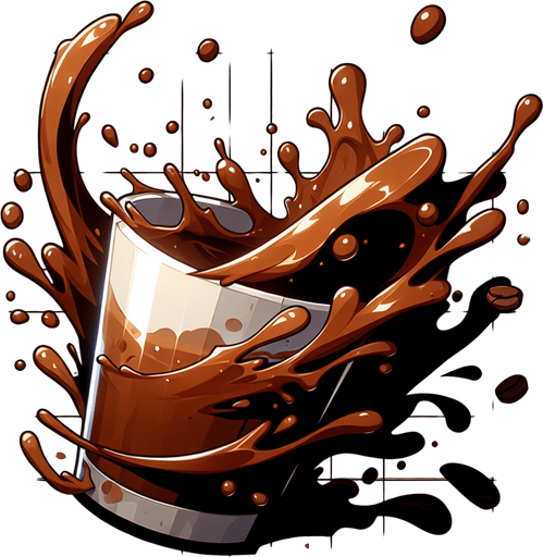 Coffee splashing effect.
Single Game Texture. In-Game asset. 2d. Blank background. High contrast. No Shadows.