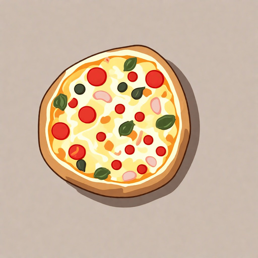 a round pizza, flat. No background. Transparent background. Blank background. No shadows. 2d. In-Game asset. flat