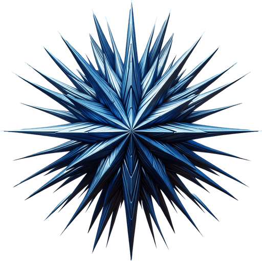 small star shape, vivid metallic blue, varying length spikes on star.
Single Game Texture. In-Game asset. 2d. Blank background. High contrast. No shadows.
