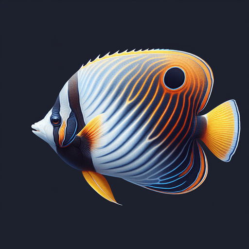 A realistic butterflyfish.
Single Game Texture. In-Game asset. 2d. Blank background. High contrast. No shadows.