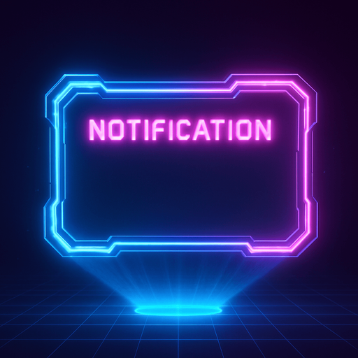 neon cyberpunk glowing empty notification text window overlay blue pink futuristic videogame 3d hologram Projection