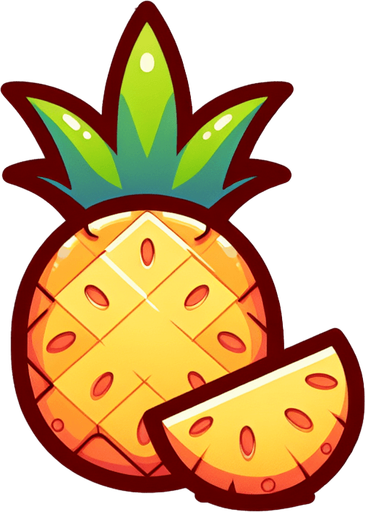 sliced fruit pineapple with two slices 1one left and one right.
Single Game Texture.  In-Game asset.  2d.  Blank background.  High contrast.  No shadows.
Single Game Texture.  In-Game asset.  2d.  Blank background.  High contrast.  No shadows