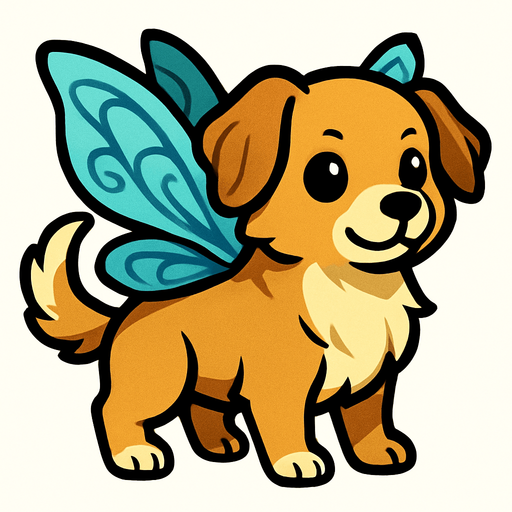 Chien avec des ailes de fée.
In-Game asset.  2d.  High contrast.  No shadows