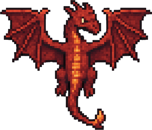 dragón volando pixel art.
In-Game asset.  2d.  High contrast.  No shadows vista desde arriba