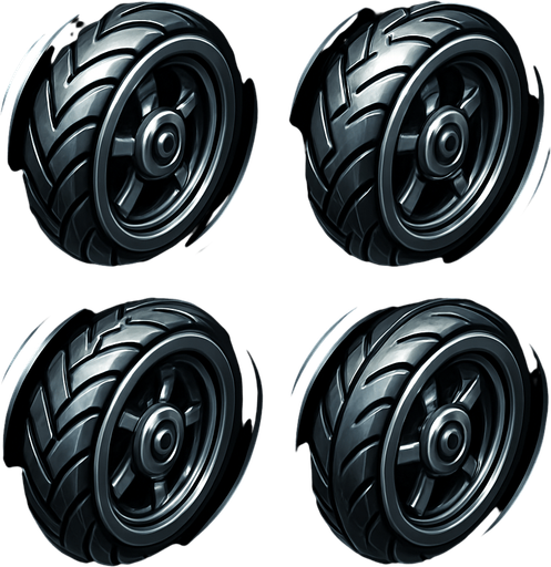 Style the tire icons with a slight metallic shine and rotate animation to match the motorcycle theme..
In-Game asset.  2d.  High contrast.  No shadows