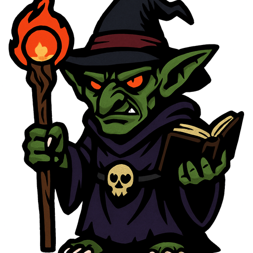 karanlık büyücü goblin.
In-Game asset.  2d.  High contrast.  No shadows