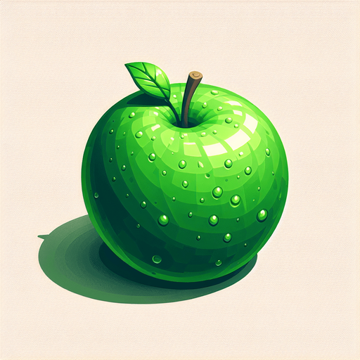 green apple.
Single Game Texture. In-Game asset. 2d. Blank background. High contrast. No shadows.