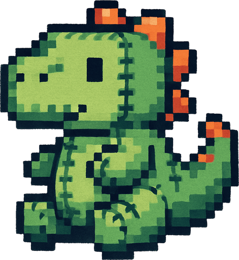 Make a plushy 8bit dino.
In-Game asset.  2d.  High contrast.  No shadows