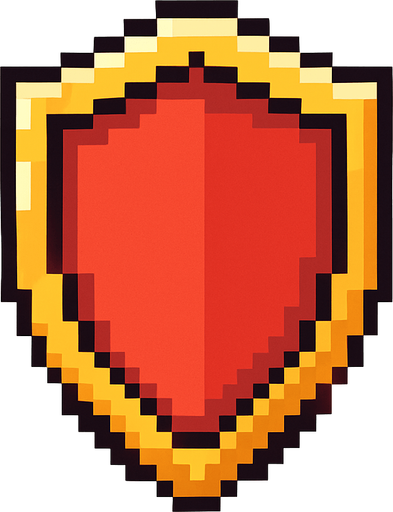A pixel shield image.
In-Game asset.  2d.  High contrast.  No shadows