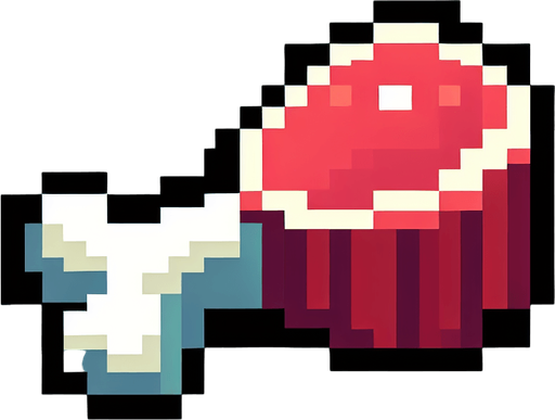 Meat on the bone. Dot picture. Single Game Texture. In-Game asset. 2d. Blank background. High contrast. No shadows.