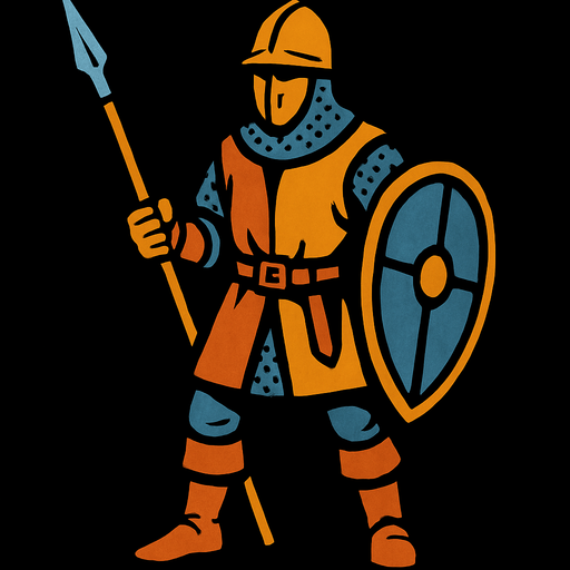 Medieval soldier.
In-Game asset.  2d.  High contrast.  No shadows