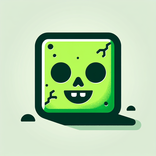 Perfectly square bright green zombie head with cute happy face. Cartoon style. spooky art style. Simple vector style. No Shadows