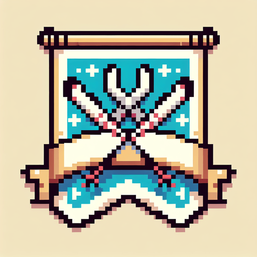 pixel art banner of a pair of skis crossed.
Single Game Texture. In-Game asset. 2d. Blank background. High contrast. No shadows.