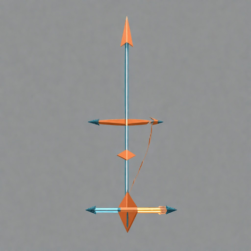 One bow arrow facing upwards. No background. Transparent background. Blank background. No shadows. 2d. In-Game asset. flat
