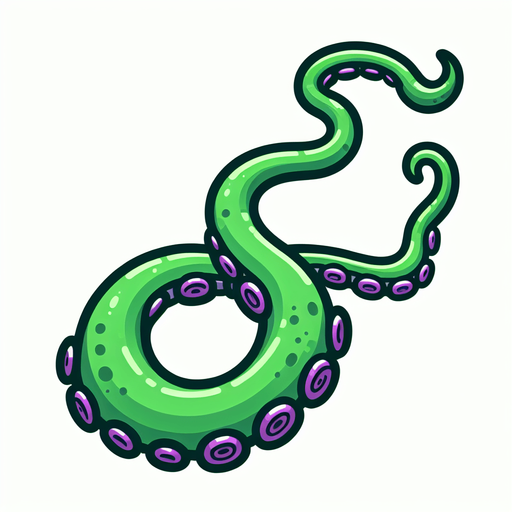 A outstretched straight octopus tentacle. Green with purple suckers. Cartoon..
Single Game Texture.  In-Game asset.  2d.  Blank background.  High contrast.  No shadows